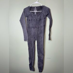 Free People Women’s‎ Good Karma Corset Long Sleeve Onesie Blk Mineral Wash XS/S